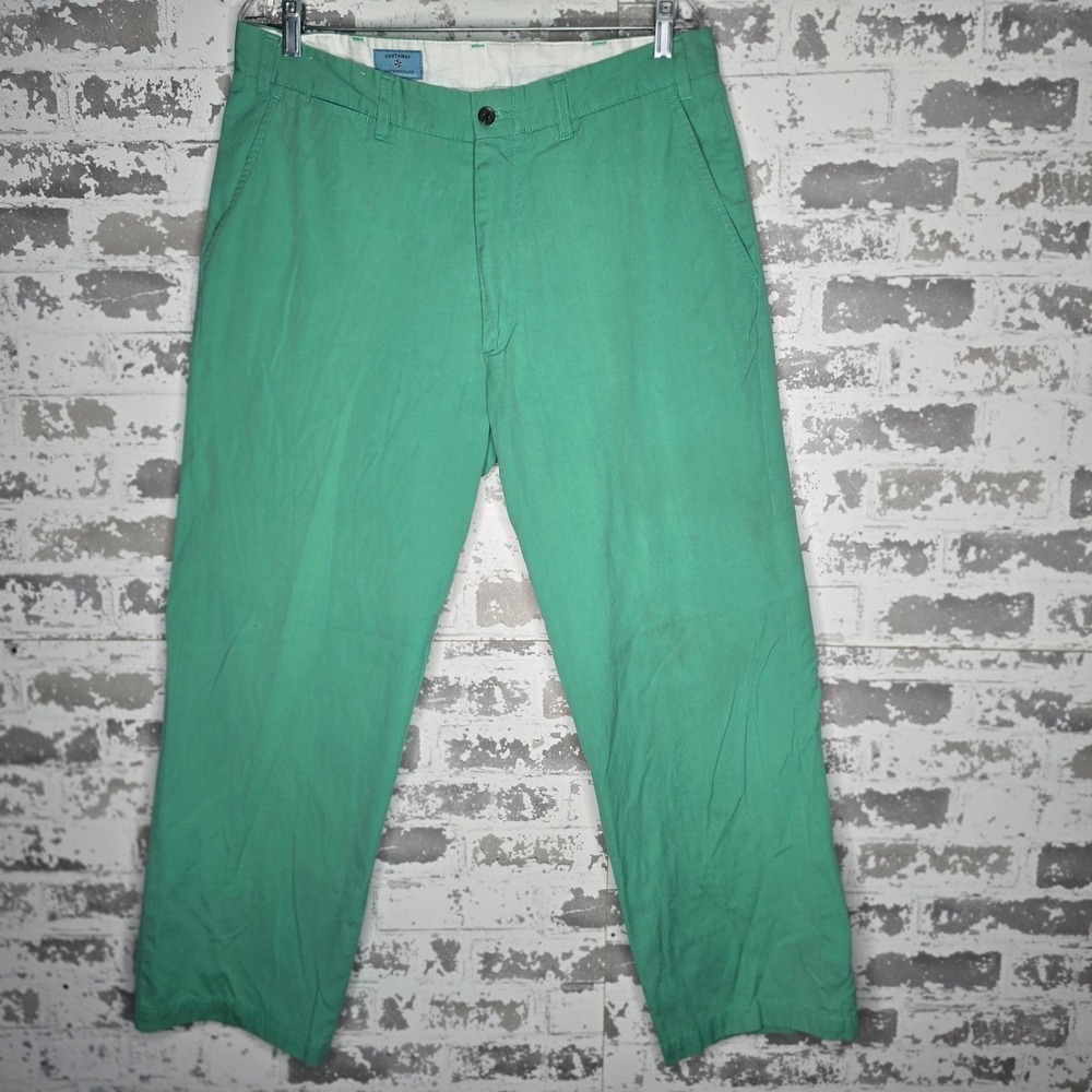 Castaway Nantucket Island Mens Green Cotton Chino Pants Size 35x29 Preppy Chinos